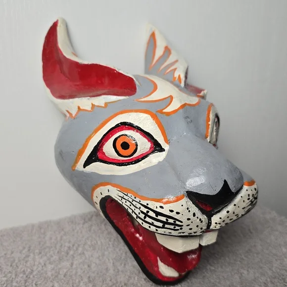 HandcraftedWood Cat Mask Wall Decor - Gray and Black